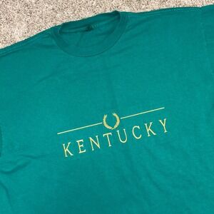 Vintage Kentucky Tshirt NO SIZE TAG Gold Stitching Single Stitch‎ Green 90s